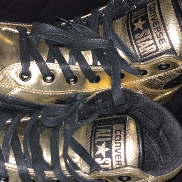Glitz and Glamor- Hi Top Shiny Gold Converse - Picture 2 of 3